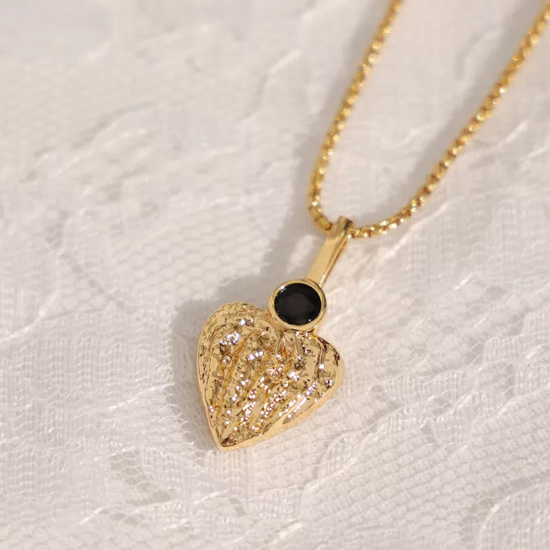 Gold Heart Black Obsidian Zircon Pendant Necklaces