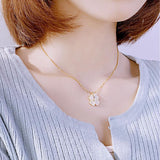 Opal Four Heart Leaf Clover Pendant Necklace