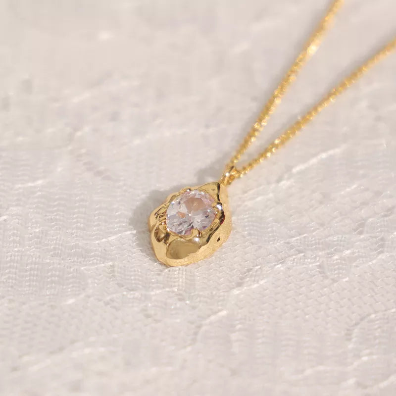 Sculptural Petite Gold with Diamond Zircon Pendant Necklace