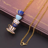 Pink & Blue Enamel Coffee Cup Necklace