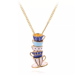 Pink & Blue Enamel Coffee Cup Necklace