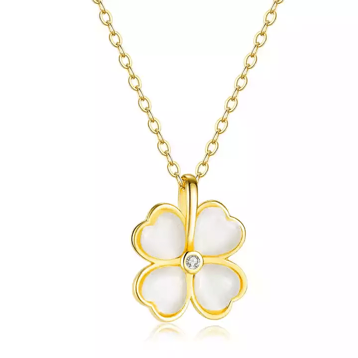 Opal Four Heart Leaf Clover Pendant Necklace